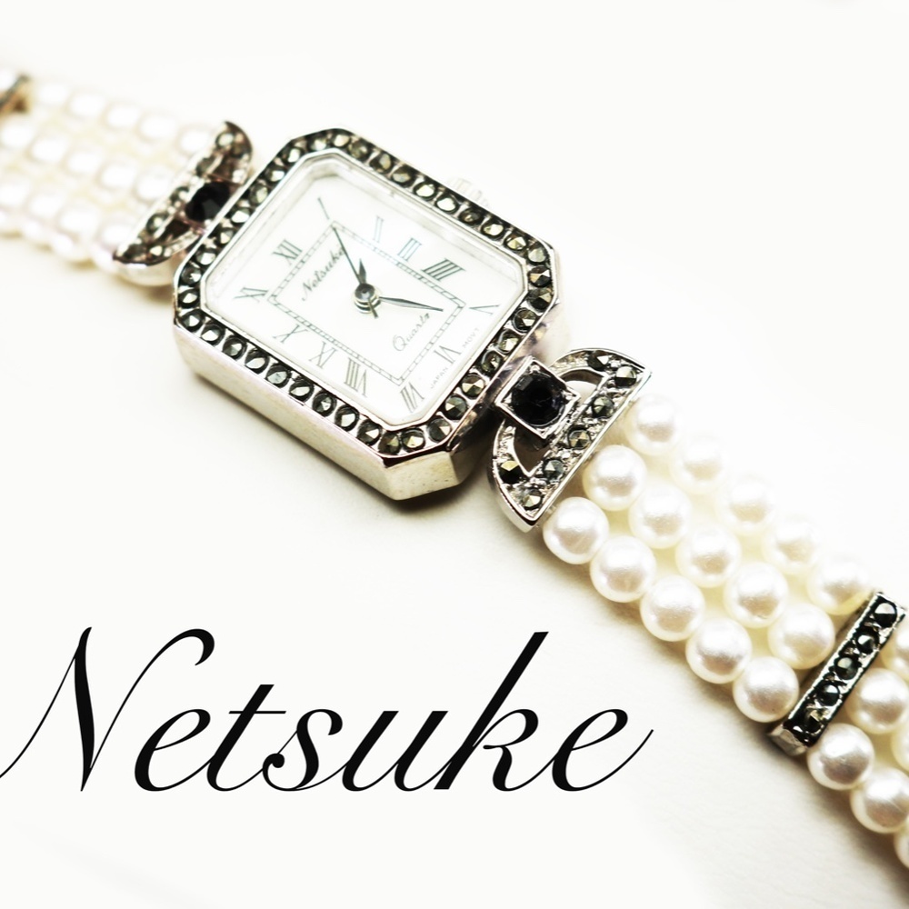 Elegant Vintage Netsuke Pearl & Marcasite Watch
